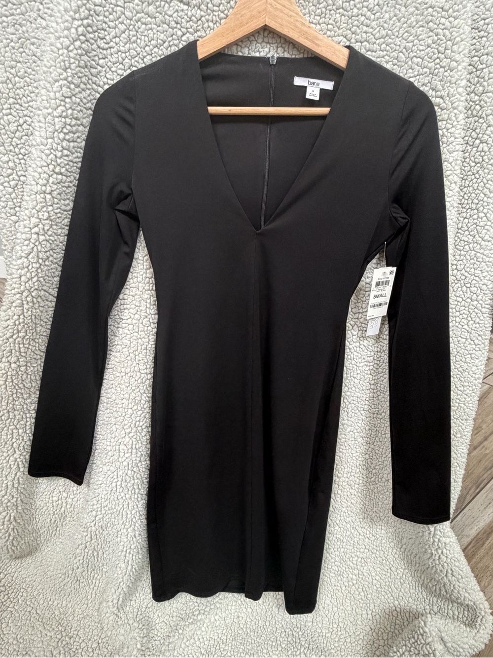 Bar III Black Long Sleeve V-Neck Dress